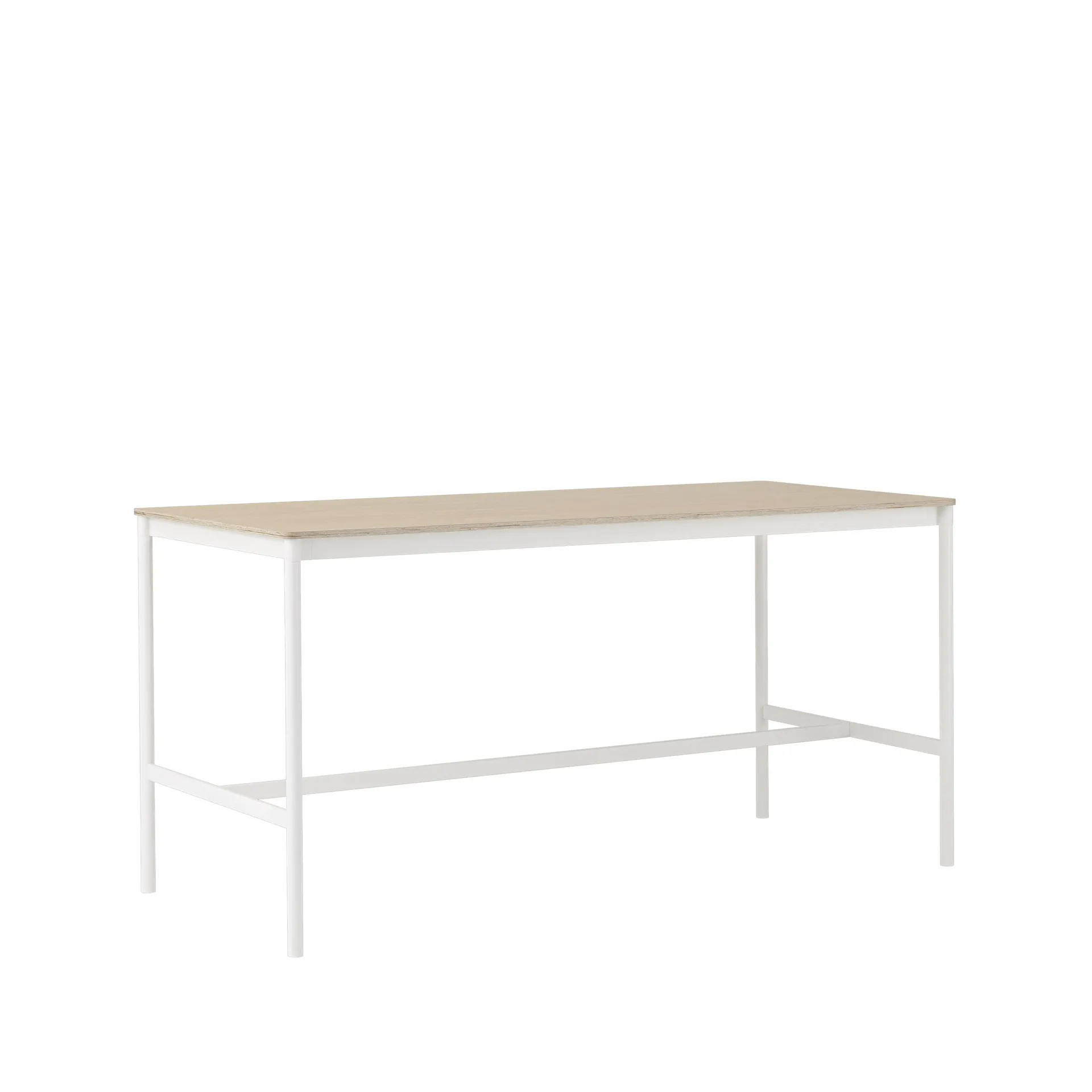 Base High stół barowy, dąb, stojak biały, obrzeże ze sklejki, s85 l190 w95 Muuto