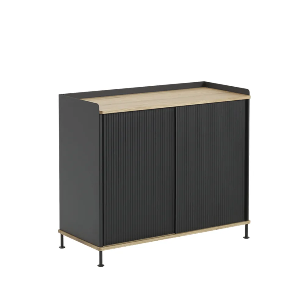 Enfold Tall stolik boczny, Black-Oak-Metal Muuto