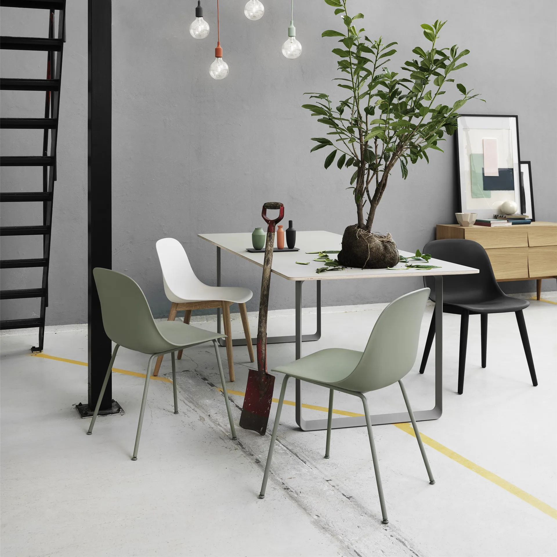 Fiber boczne krzesło tub bas, Dusty green (plastic) Muuto