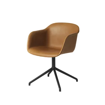 Fiber fotel tube base - Refine leather cognac-Black - Muuto