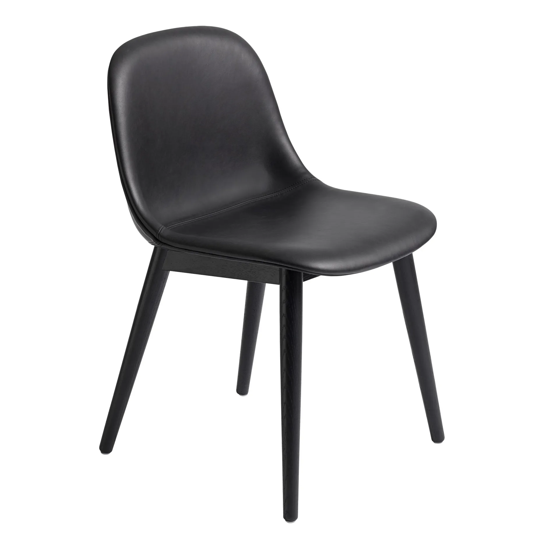 Fiber Side Chair z drewnianymi nogami, Black leather-black Muuto