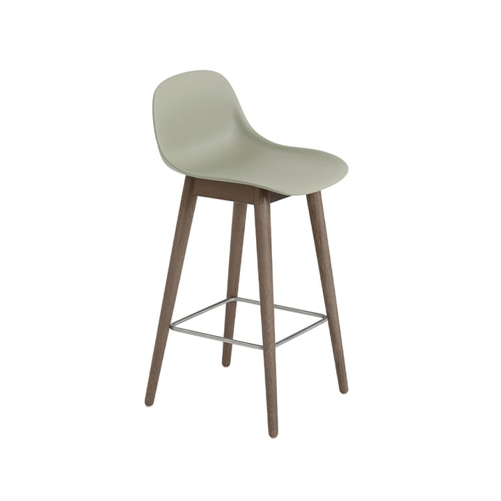 Fiber stołek barowy z oparciem 65 cm - Dusty green-ciemnybrązowybetsade noga - Muuto