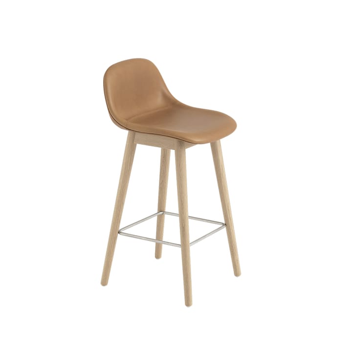 Fiber stołek barowy z oparciem 65 cm - Skórzany refine cognac-nogi dębowe - Muuto