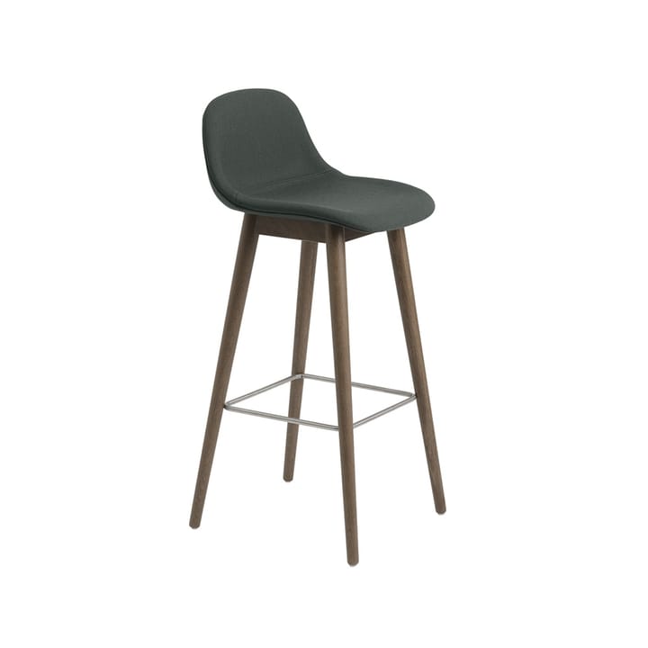 Fiber stołek barowy z oparciem 65 cm - Twill weave 990 dark green-nogi ciemnobrązowee - Muuto