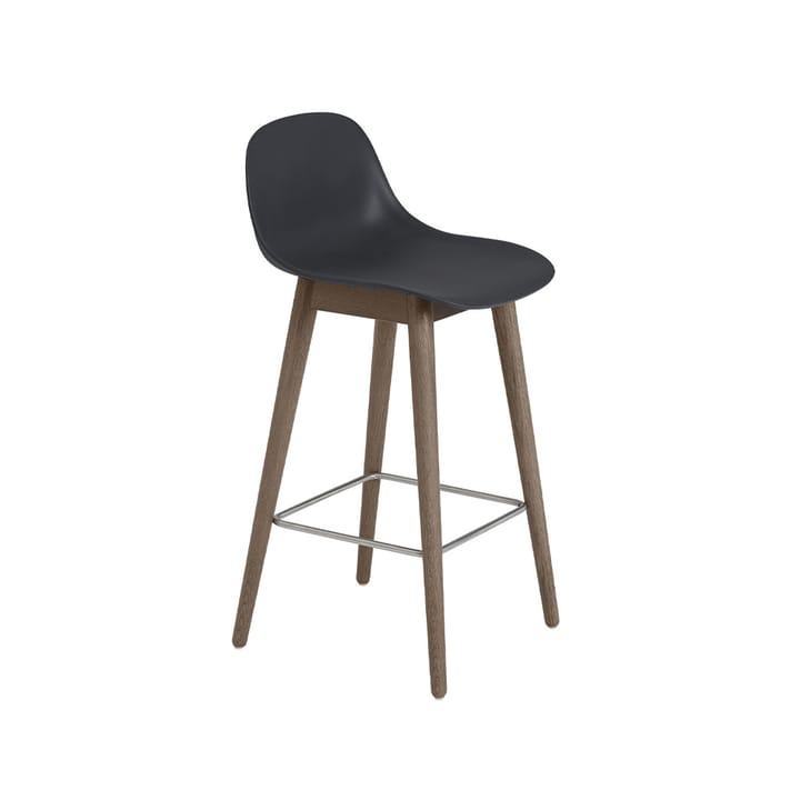 Fiber stołek barowy z oparciem - black, nogi ciemnobrązowe, niskie - Muuto