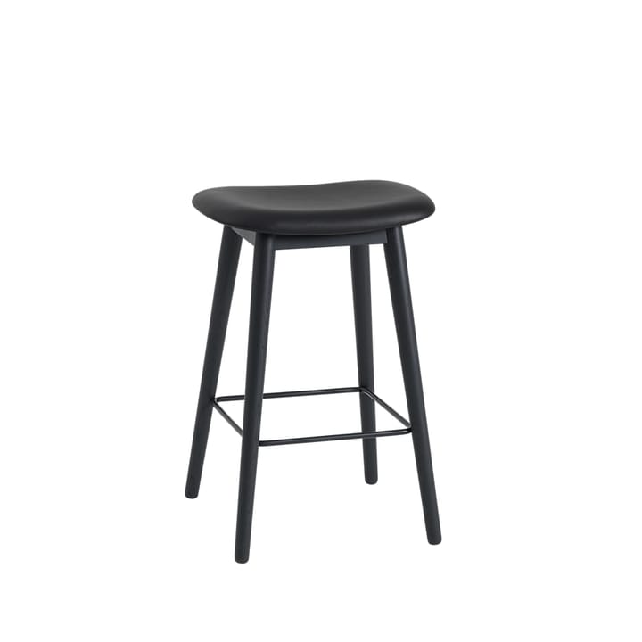Fiber stołek kontuarowy - Skórzany black, czarne nogi - Muuto