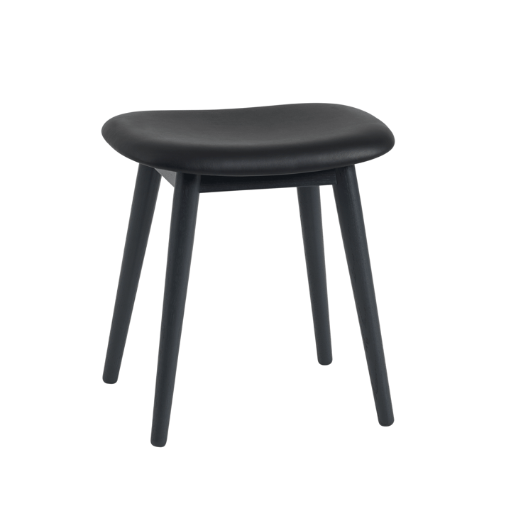 Fiber stołek - Skórzany black, drewniane nogi - Muuto