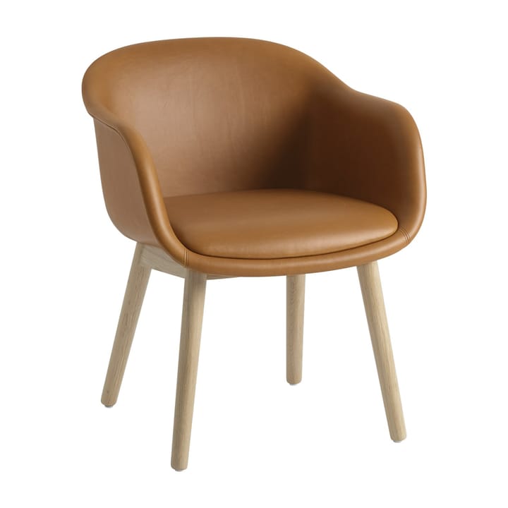 Fotel Fiber Conference z drewnianymi nogami - Refine leather cognac-oak - Muuto