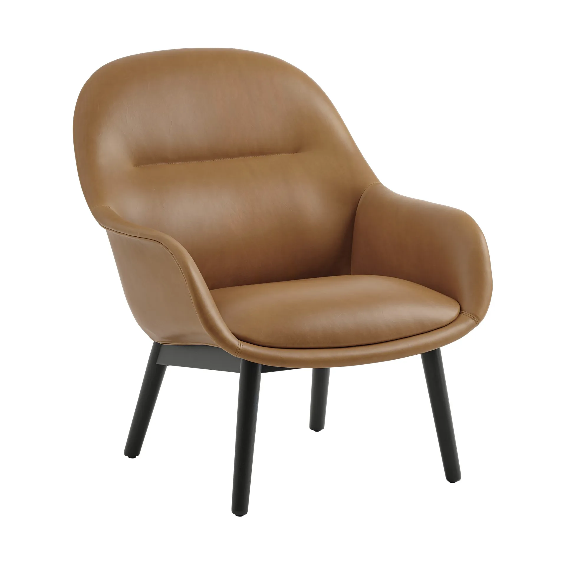Fotel Fiber Lounge, dębowe nogi, Refine leather cognac-black Muuto