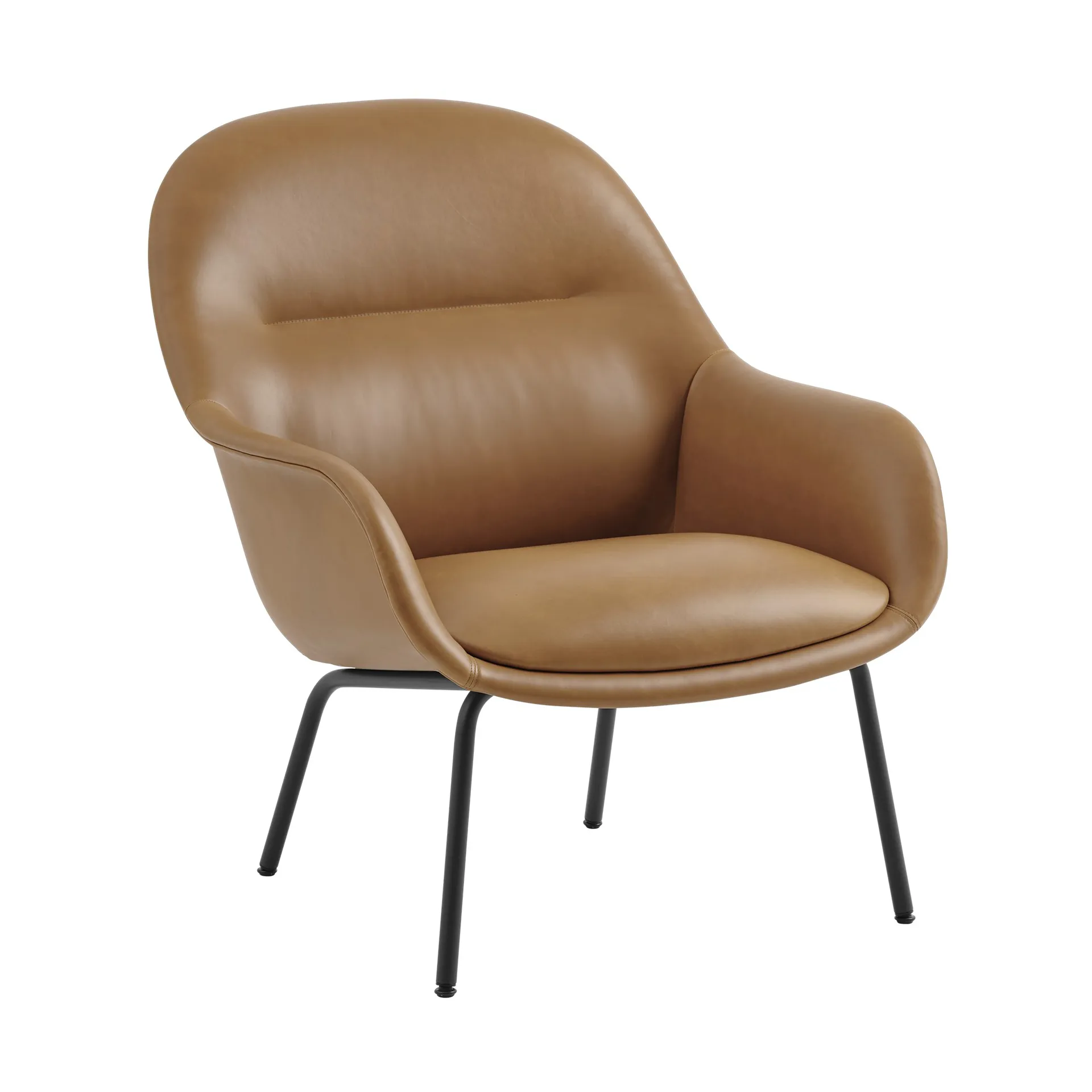Fotel Fiber Lounge, stalowe nogi, Refine leather cognac-black Muuto