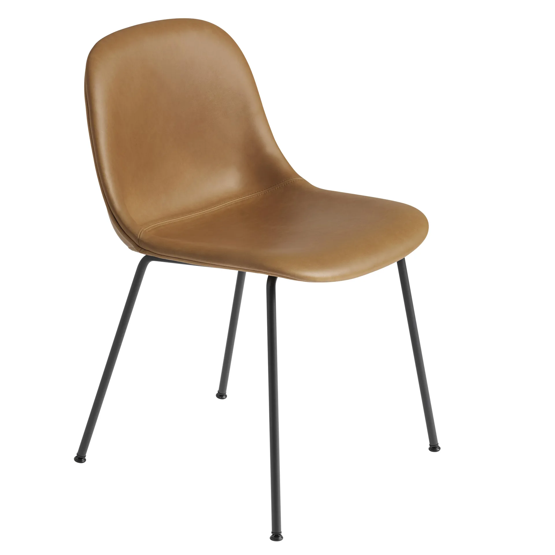 Krzesło z metalowymi nogami Fiber Side Chair, Refine leather cognac-Black Muuto