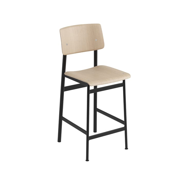 Loft krzesło barowe - oak, niski, czarny stal stojak  - Muuto