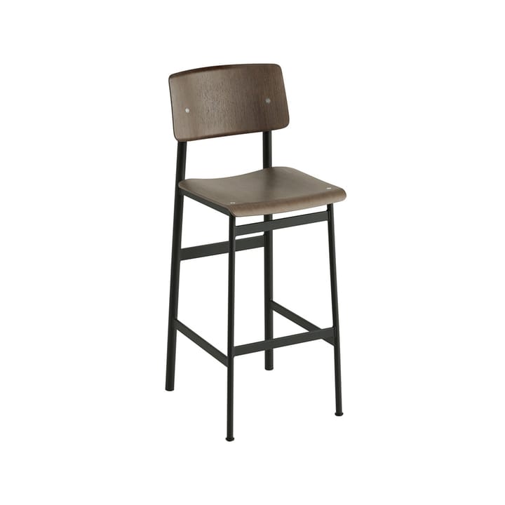 Loft krzesło barowe - stained dark brown, wysoki, czarny stal stojak - Muuto