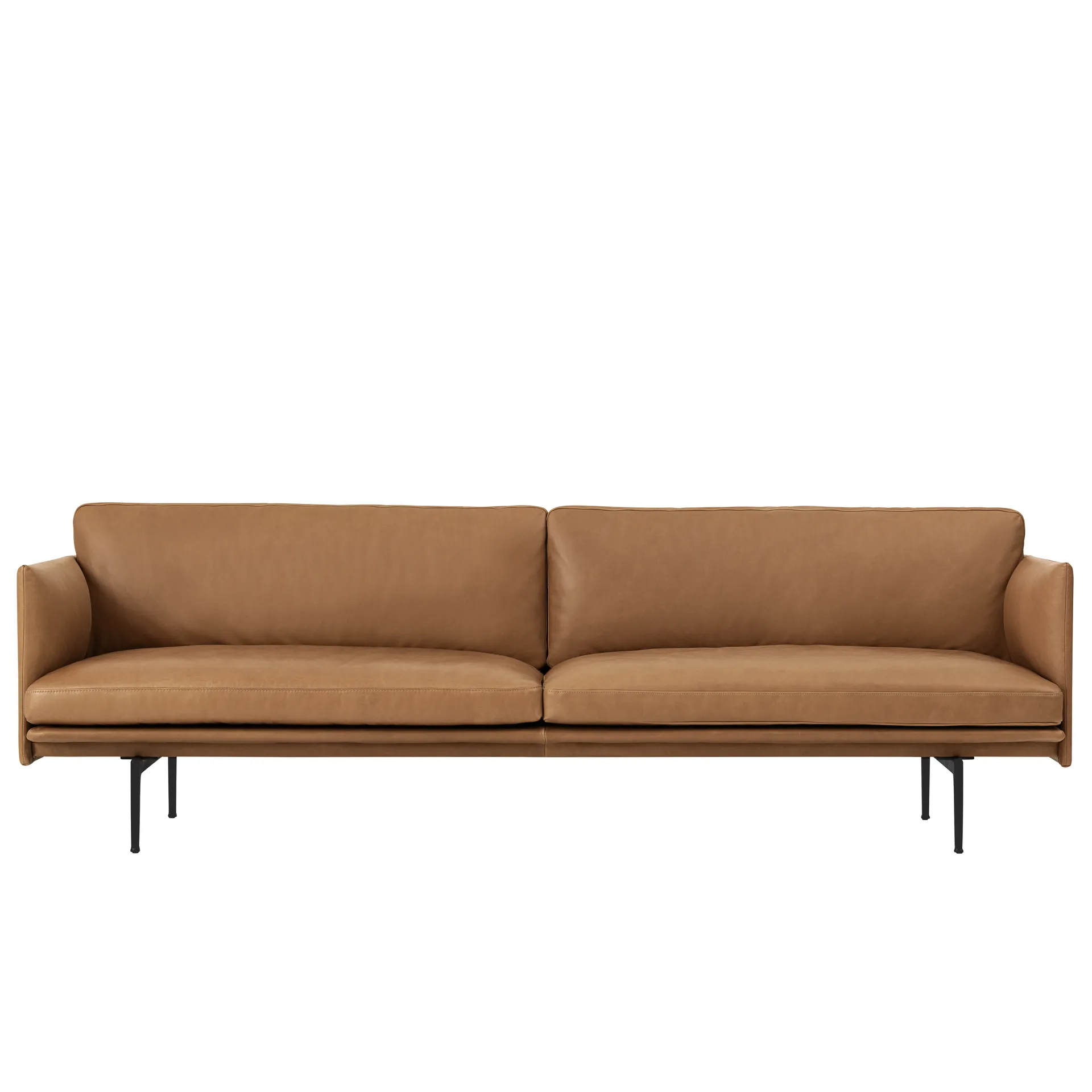 Outline sofa 3-osobowa skóra, Cognac-czarne nogi Muuto