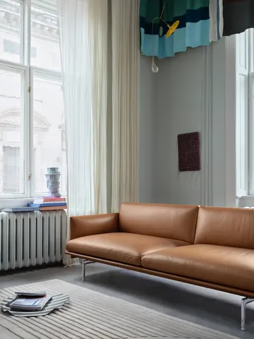 Outline sofa 3-osobowa skóra - Cognac-czarne nogi - Muuto
