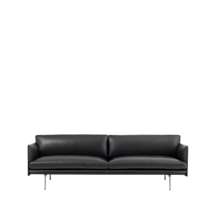 Outline sofa 3-osobowa skóra - Refine czarny-aluminiowe nogi - Muuto