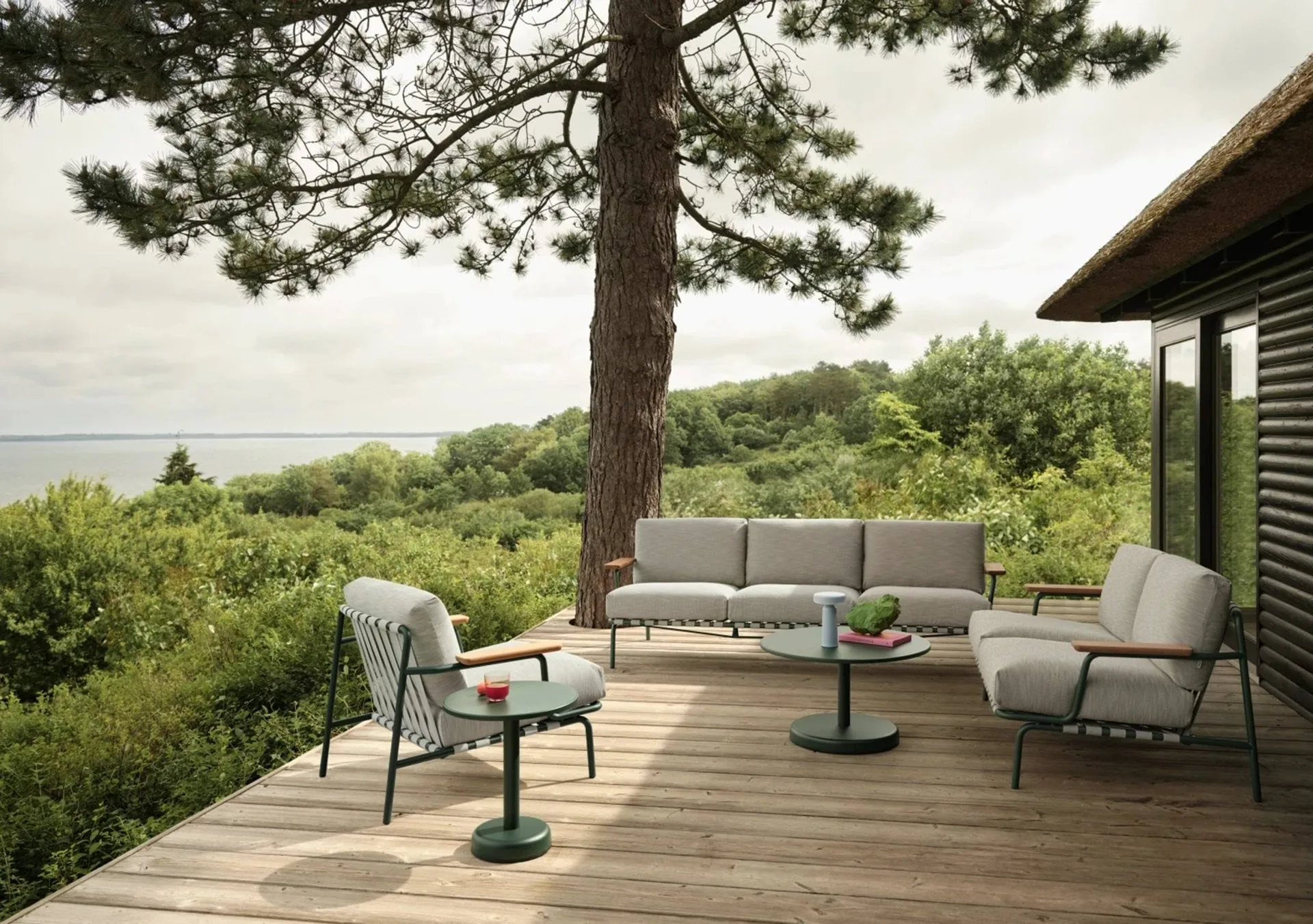 Settle sofa 3-osobowa, Ribbed Weave 2 Dark green Muuto