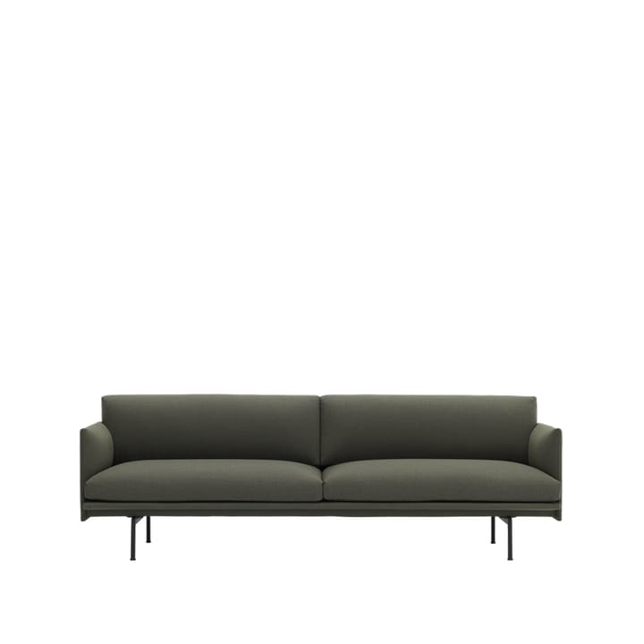 Sofa 3-osobowa Outline tkanina - Fiord 961 green-czarny nogi - Muuto