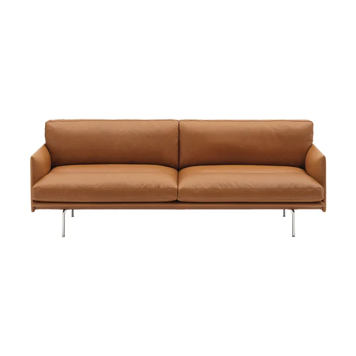 Sofa Outline Soft  - Refine Leather Cognac-aluminiumowe nogi, 3-osobowa - Muuto