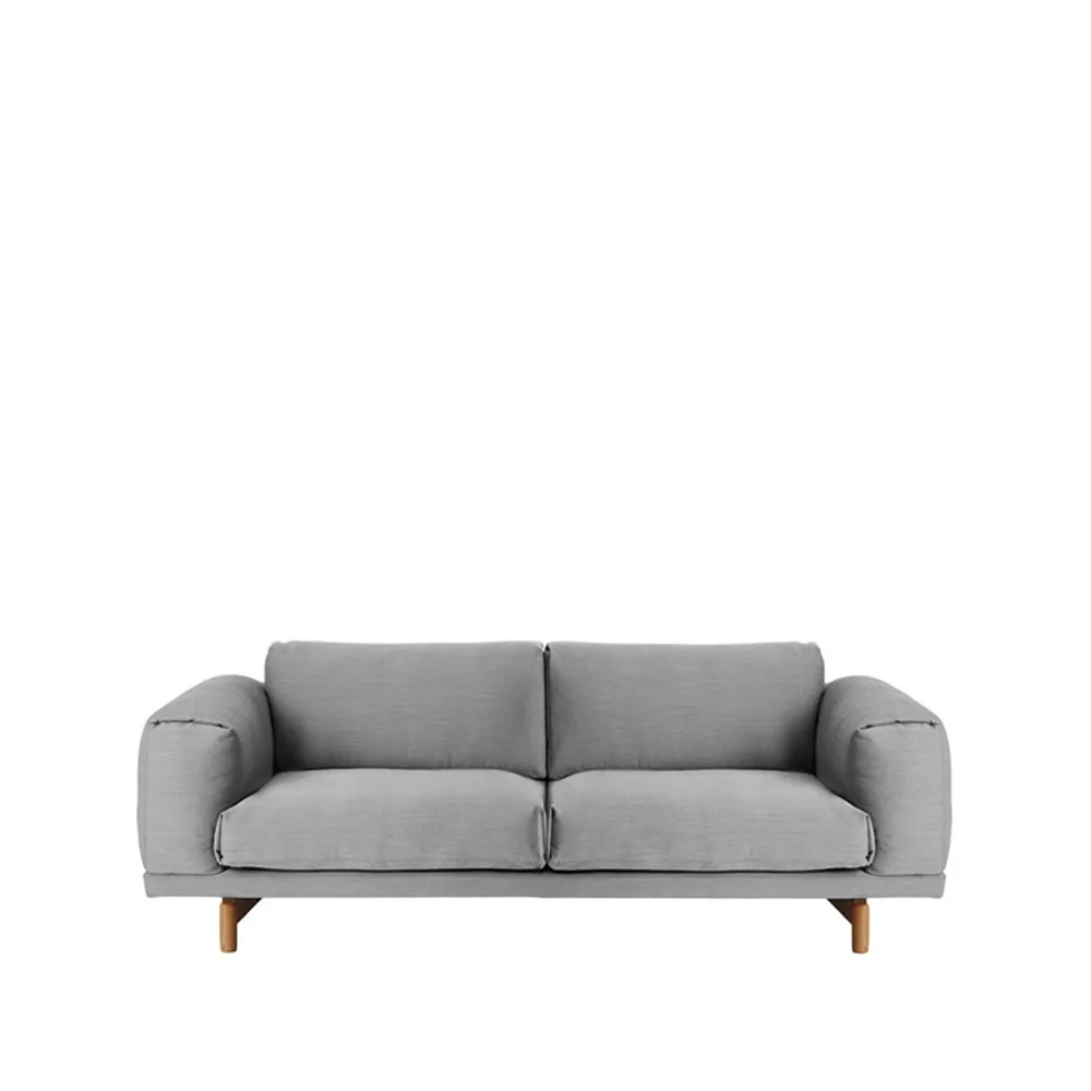 Sofa Rest, 2-sits tkanina steelcut trio ii 133 light grey-dębowe nogi Muuto
