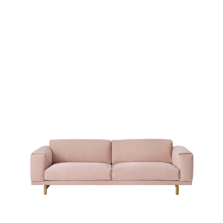 Sofa Rest - 3-sits tkanina steelcut trio 515 różowy, dębowe nogi - Muuto