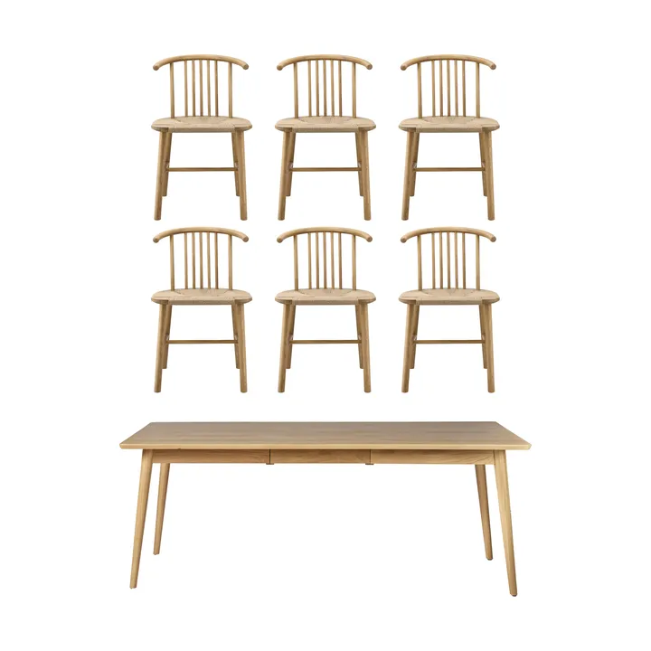 VIOR stół jadalniany 200 cm + krzesło 6‑pak – Lakierowany dąb‑natural - NJRD