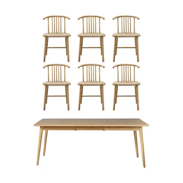 VIOR stół jadalniany 200 cm + krzesło 6‑pak – Lakierowany dąb‑natural - NJRD