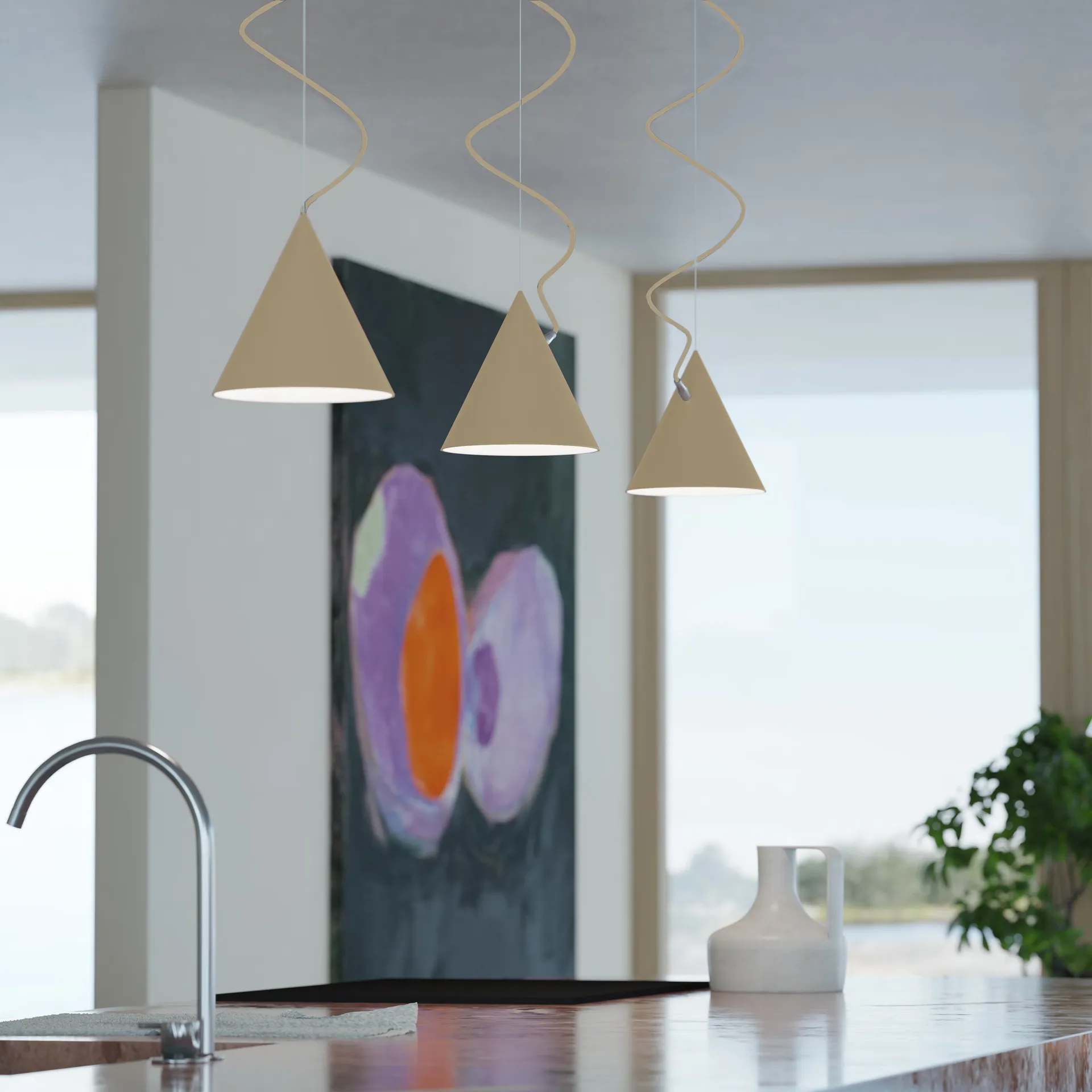 Lampa wisząca Castor 20 cm, Beżowy-jasno beżowy-srebrny Noon