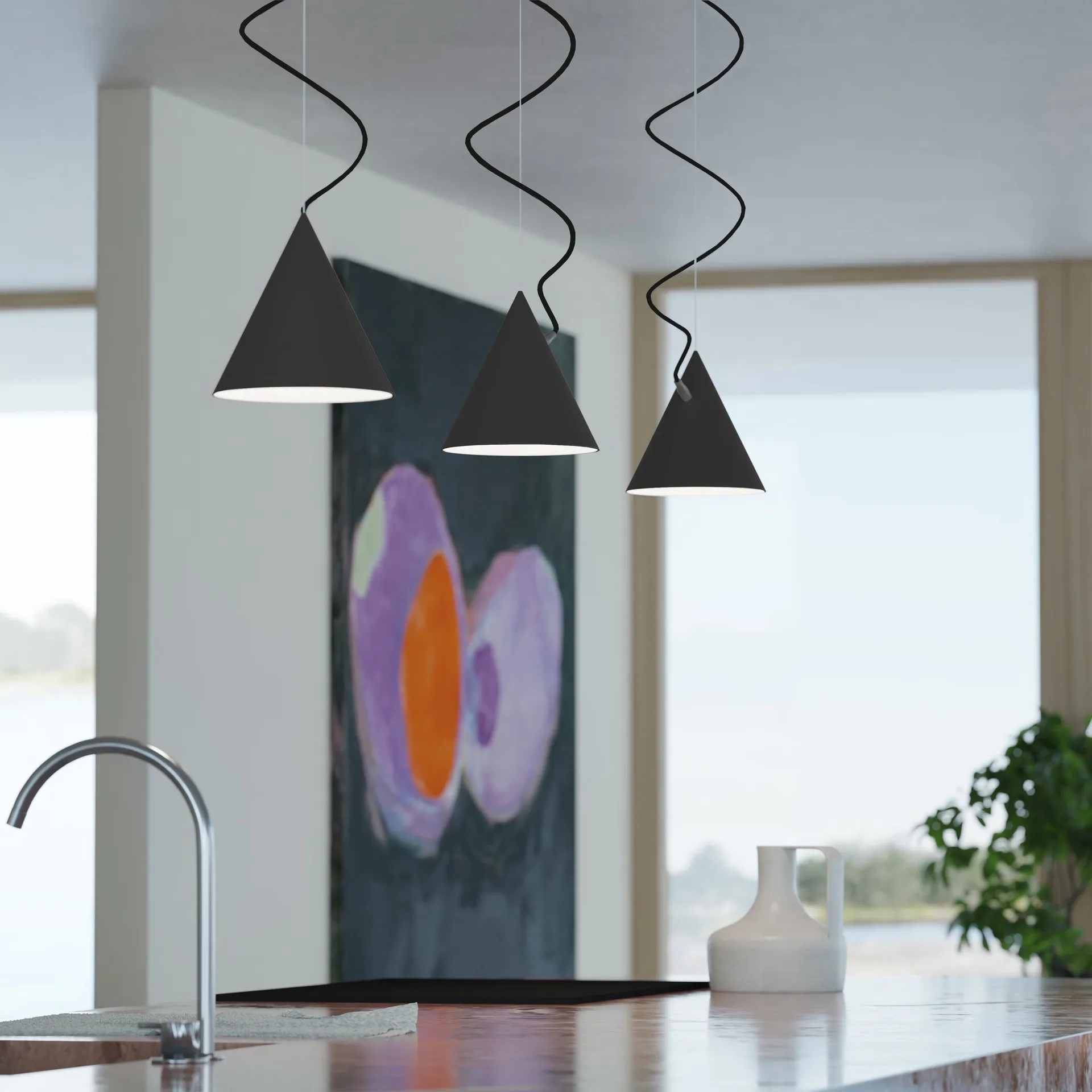 Lampa wisząca Castor 20 cm, Czarno-czarno-czarno Noon