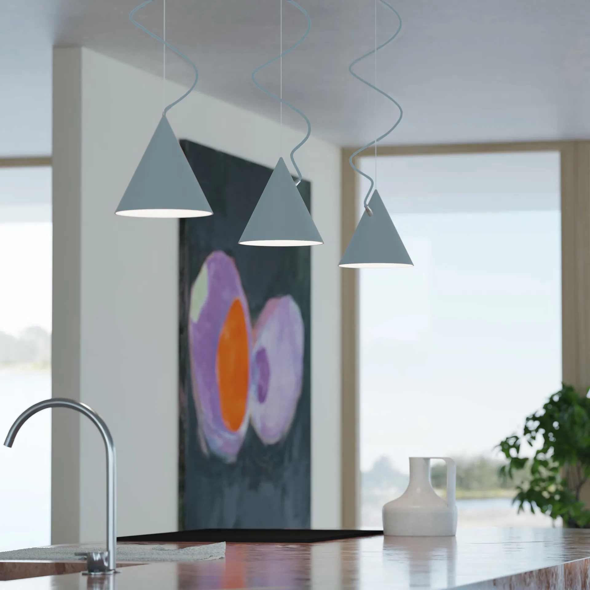 Lampa wisząca Castor 20 cm, Pastelowa niebiesko-jasnoniebiesko-srebrna Noon