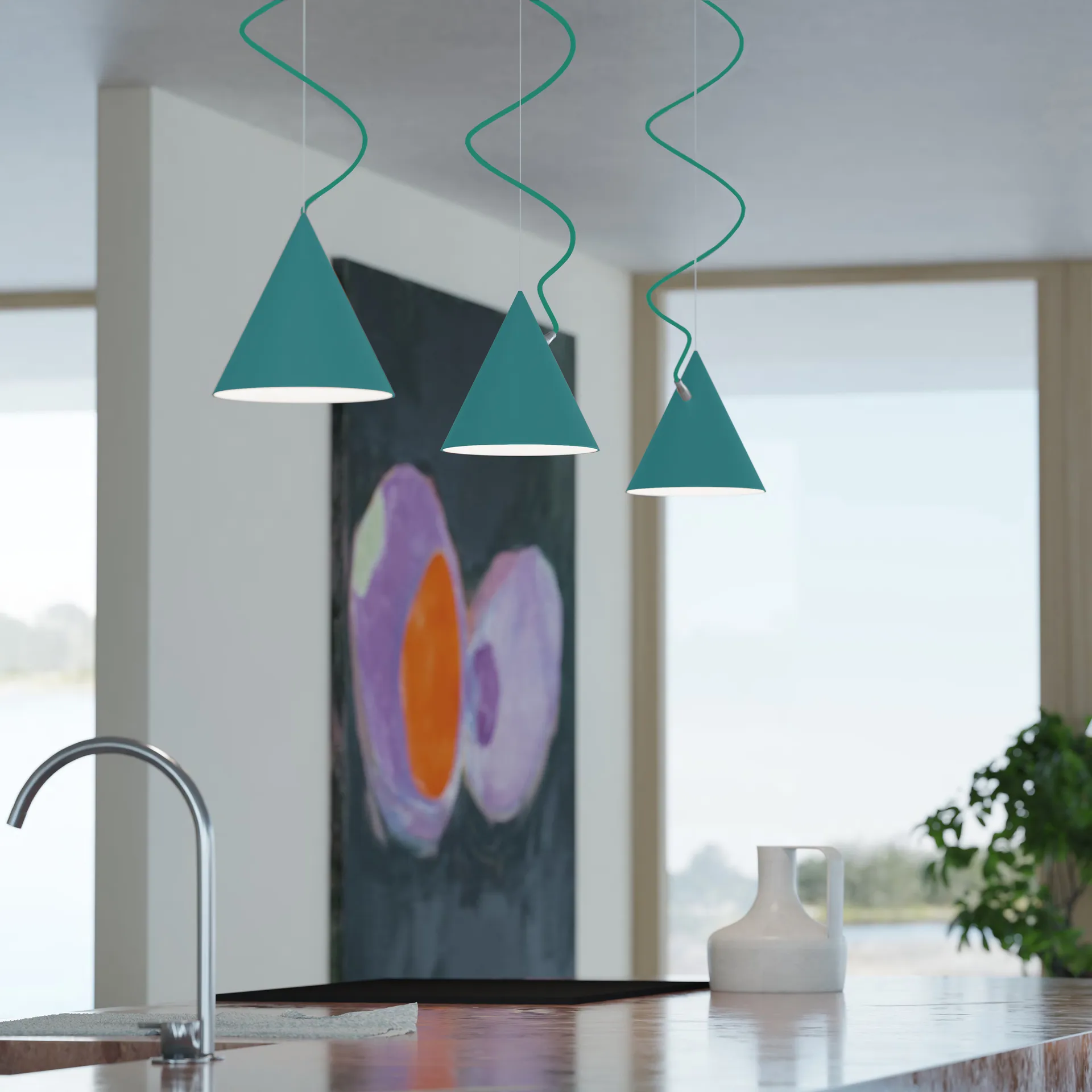 Lampa wisząca Castor 20 cm, Turkus-turkus-srebro Noon