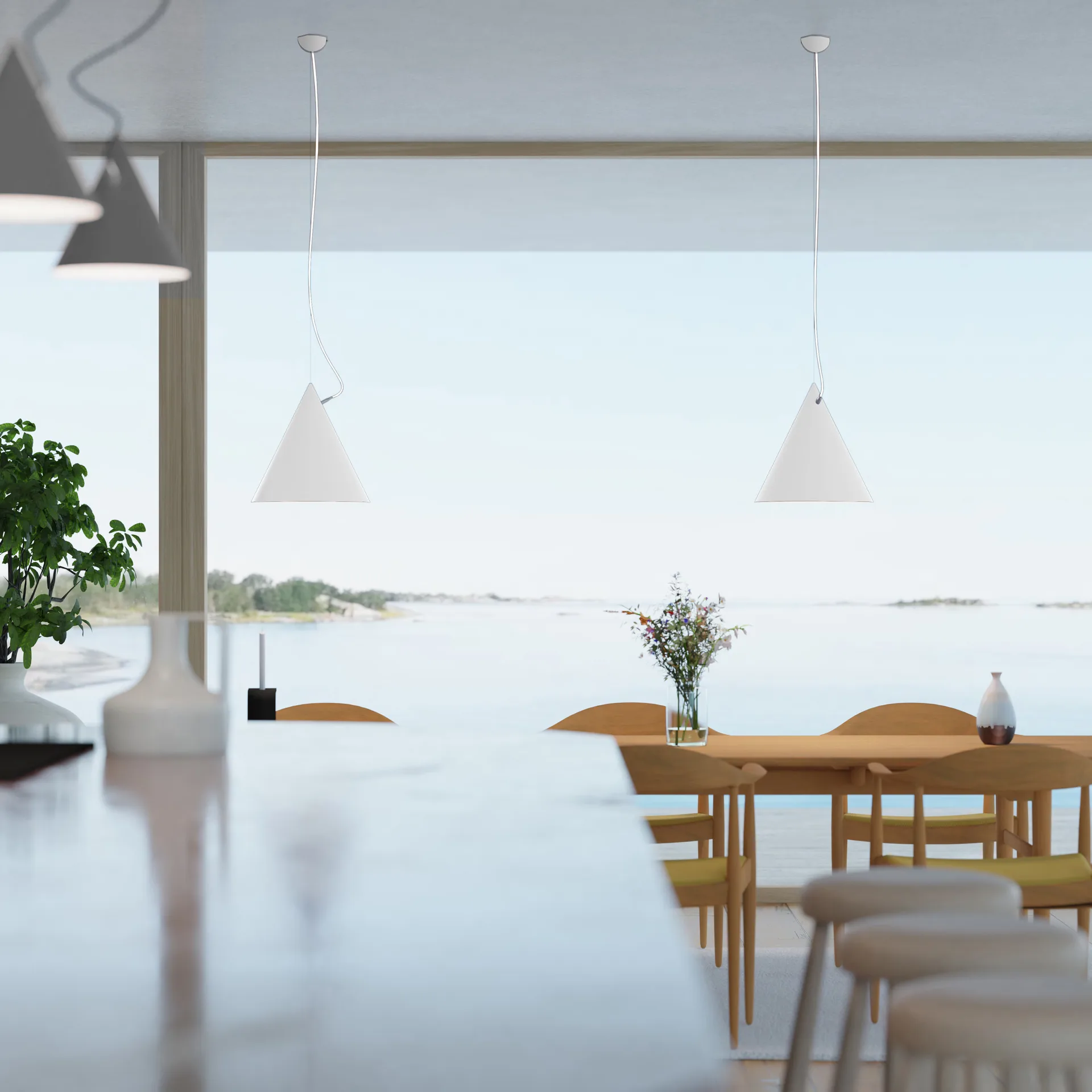 Lampa wisząca Castor 40 cm, Biało-biało-srebrny Noon