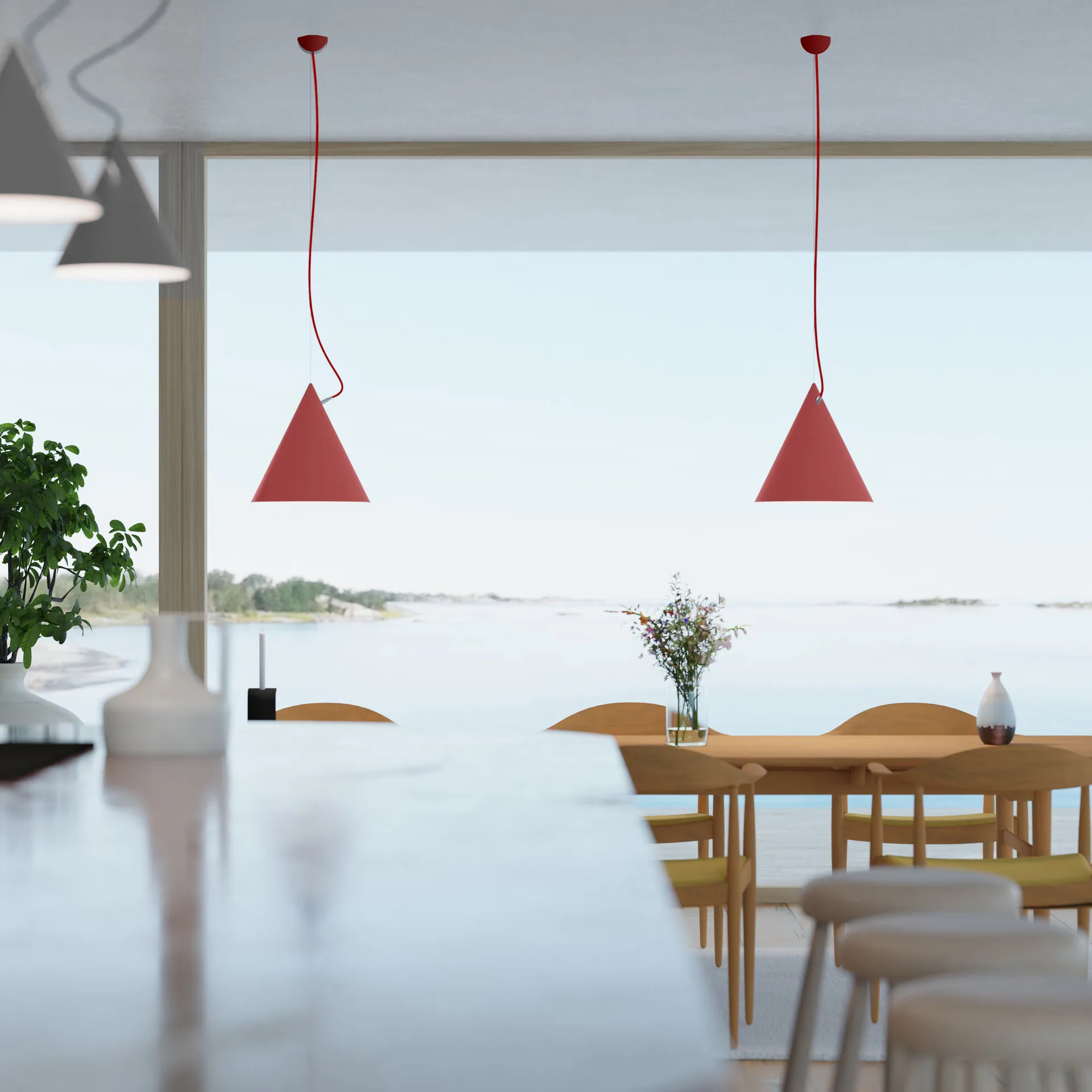 Lampa wisząca Castor 40 cm, Czerwono-czerwono-srebrny Noon