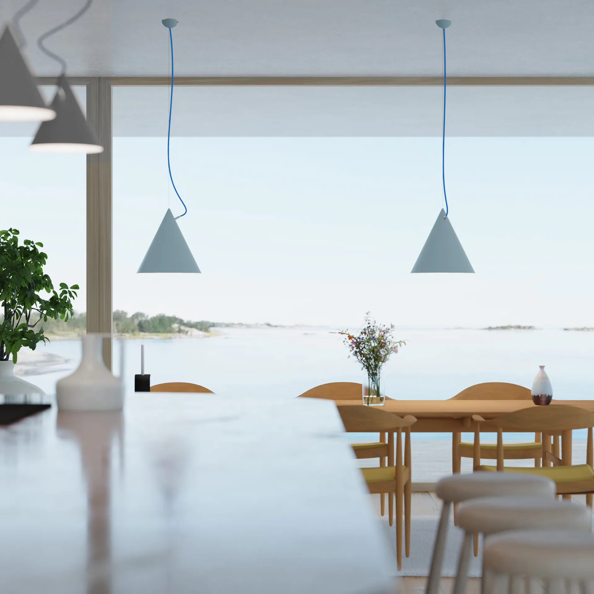 Lampa wisząca Castor 40 cm, Pastelowa niebiesko-jasnoniebiesko-srebrna Noon