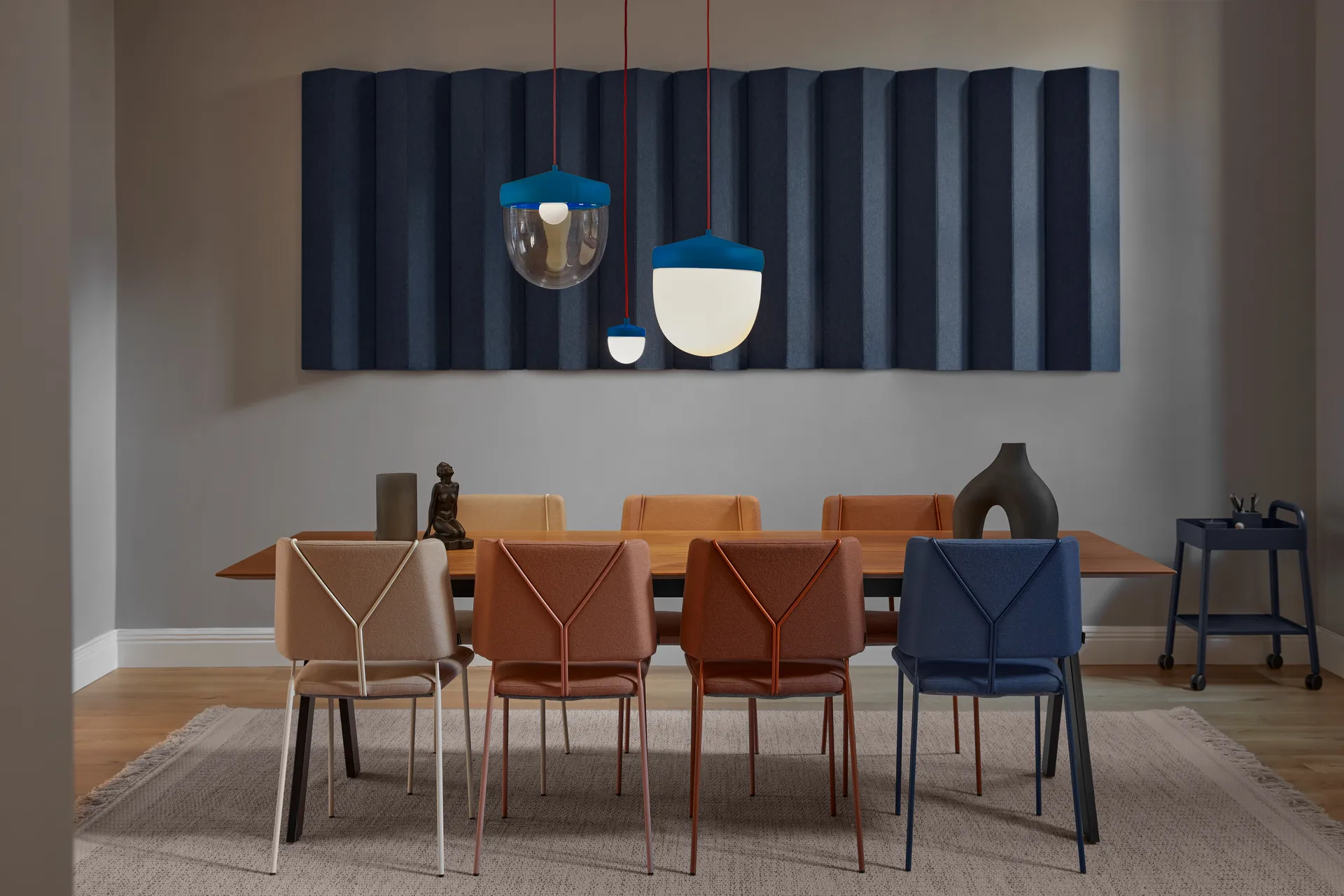 Lampa wisząca Pan, frosted, 10 cm, Jasnoniebiesko-czerwony Noon