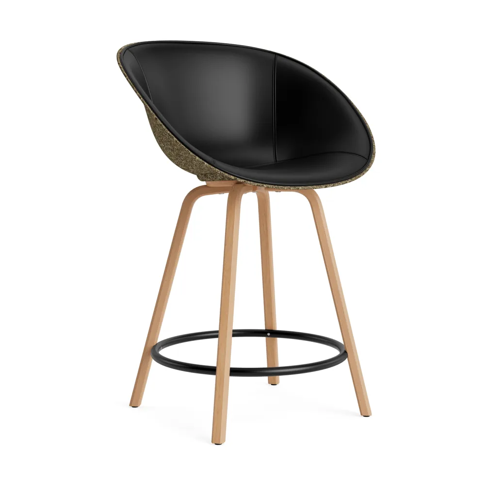 Krzesło Mat Bar Armchair, tapicerowany przód 65 cm, Ultra 41599-seaweed-beech-black steel Normann Copenhagen