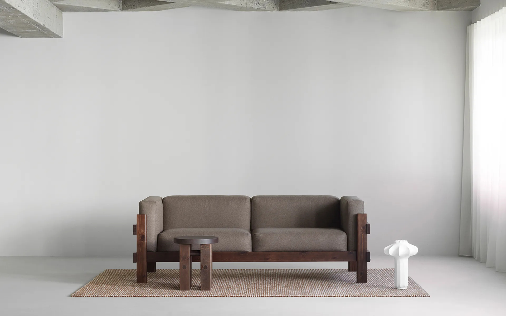 Sofa Kube, Sosna ciemnobrązowa-tkanina Remix 223 Beige, 220 cm Normann Copenhagen