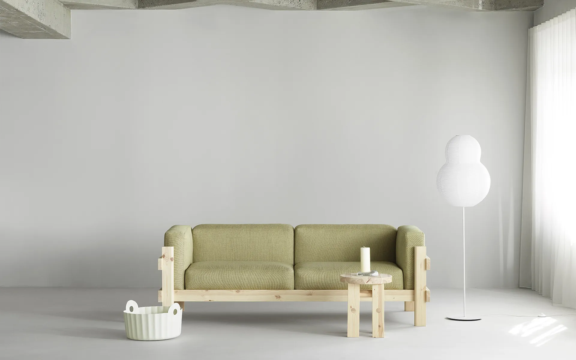 Sofa Kube, Sosna lakierowana-tkanina Remix 143 Grey, 220 cm Normann Copenhagen