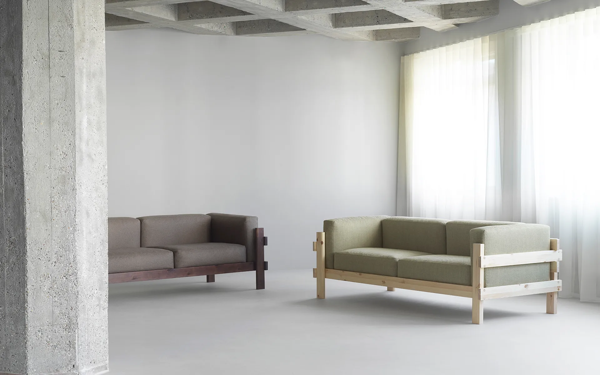 Sofa Kube, Sosna lakierowana-tkanina Remix 223 Beige, 220 cm Normann Copenhagen