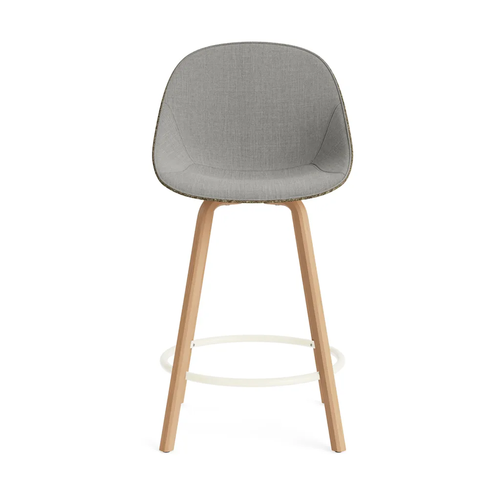 Stołek barowy Mat Bar Chair, tapicerowany przód 65 cm, Remix 133-seaweed-beech-cream steel Normann Copenhagen