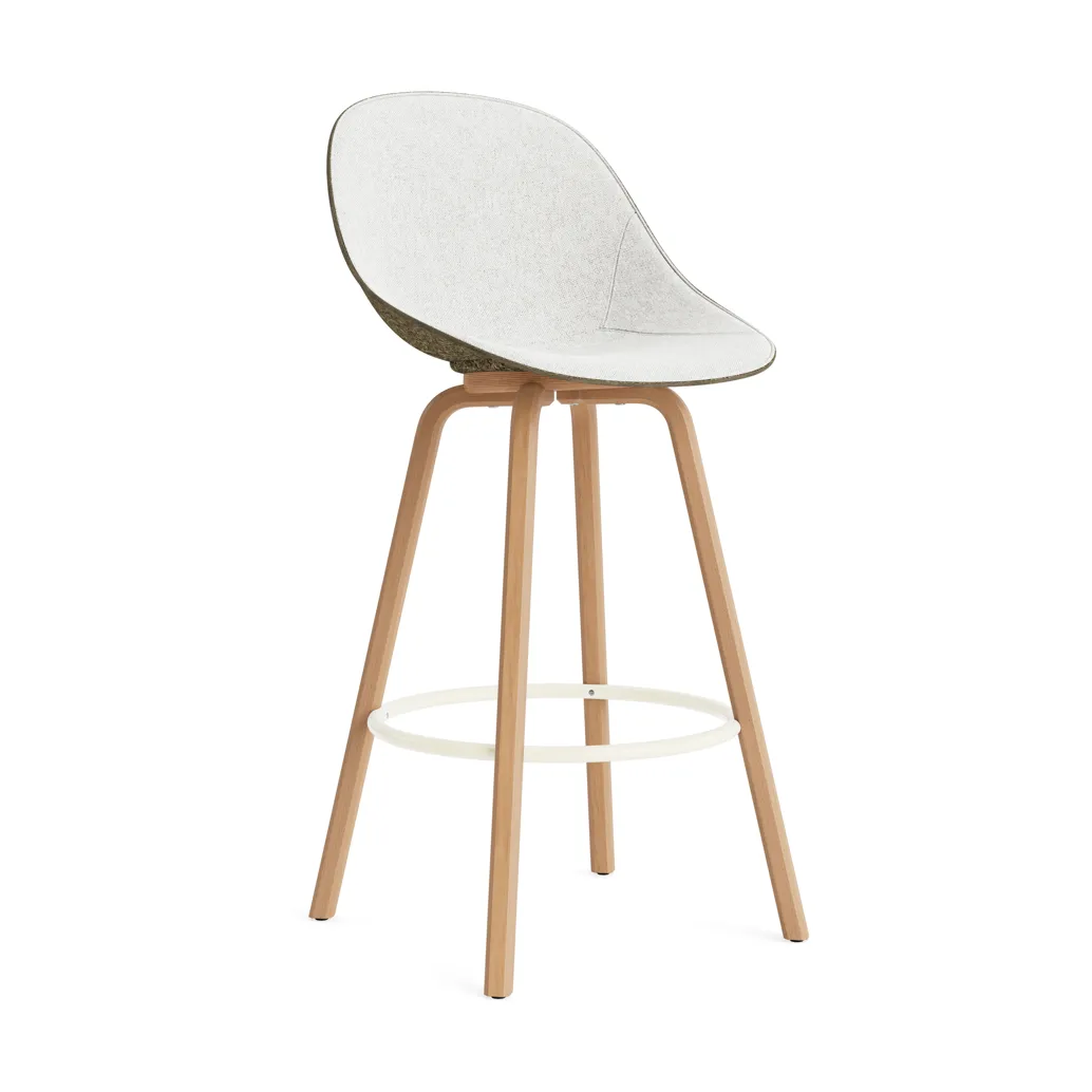 Stołek barowy Mat Bar Chair, tapicerowany przód 75 cm, Hallingdal 110-seaweed-beech-cream steel Normann Copenhagen