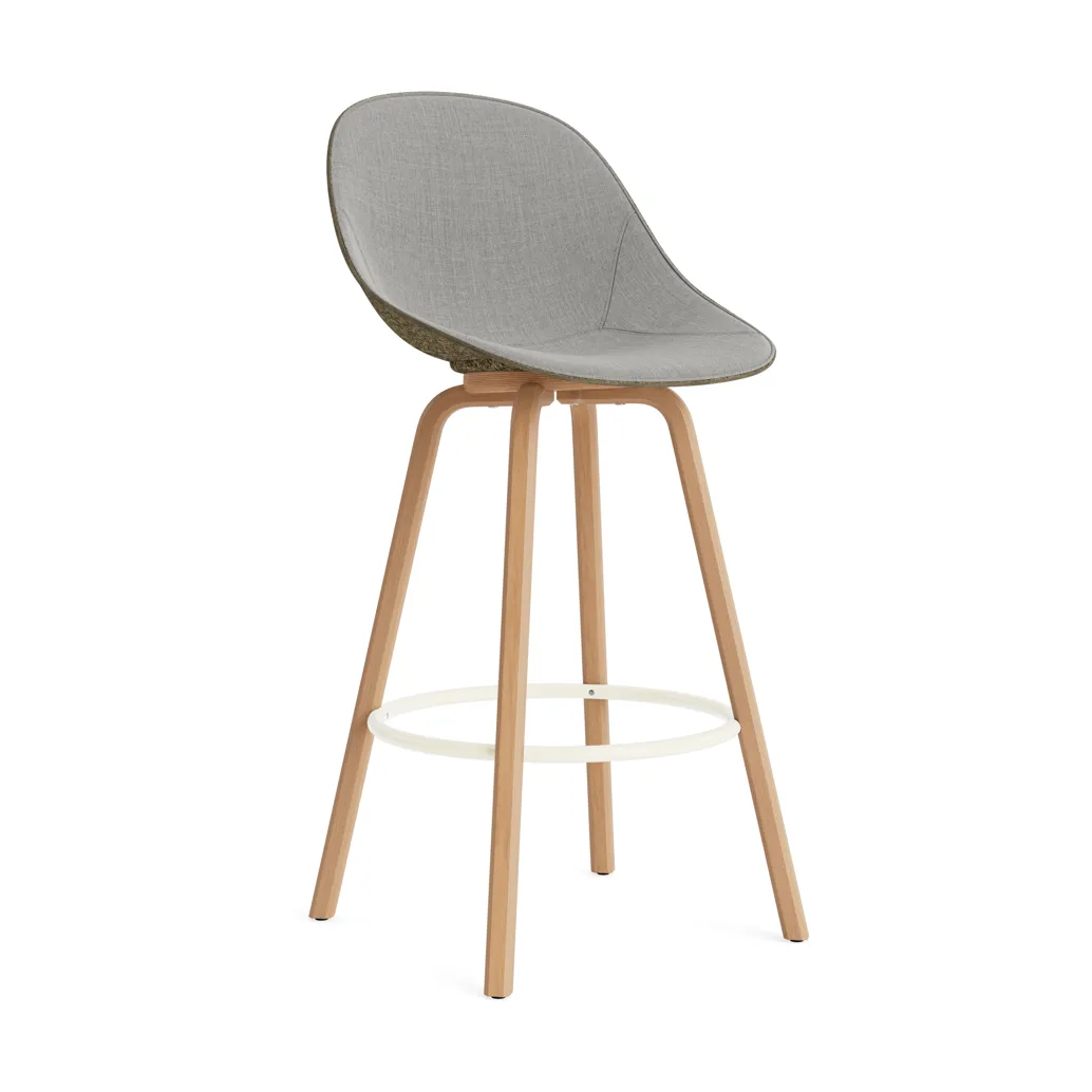 Stołek barowy Mat Bar Chair, tapicerowany przód 75 cm, Remix 133-seaweed-beech-cream steel Normann Copenhagen