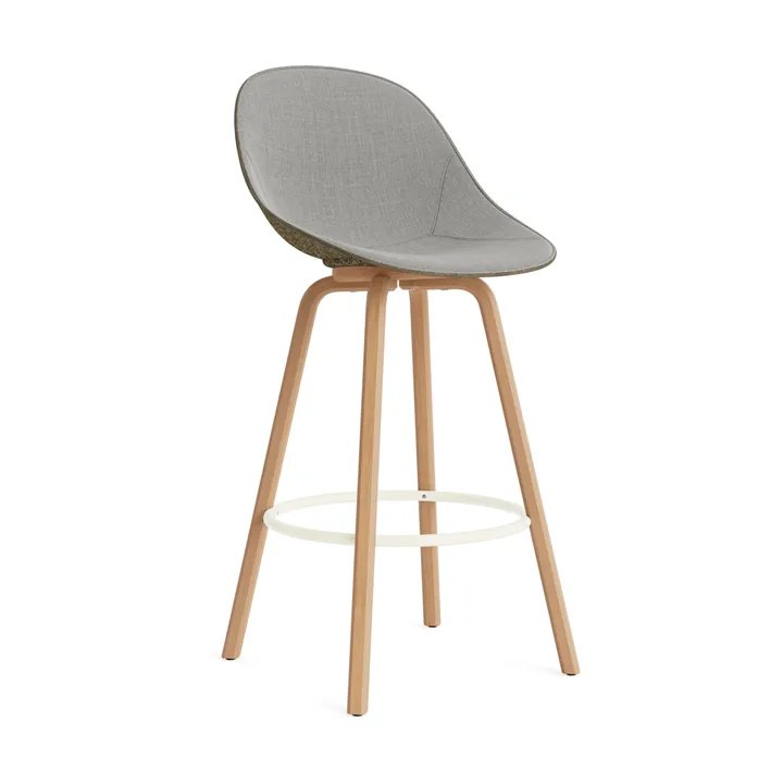 Stołek barowy Mat Bar Chair, tapicerowany przód 75 cm - Remix 133-seaweed-beech-cream steel - Normann Copenhagen