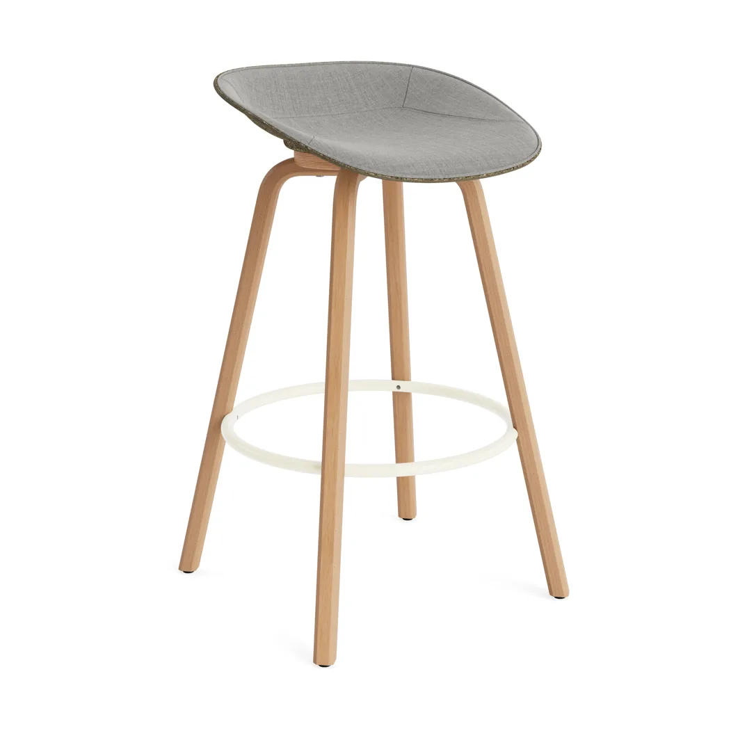 Stołek barowy Mat Barstool, tapicerowany przód 75 cm, Remix 133-seaweed-beech-cream steel Normann Copenhagen