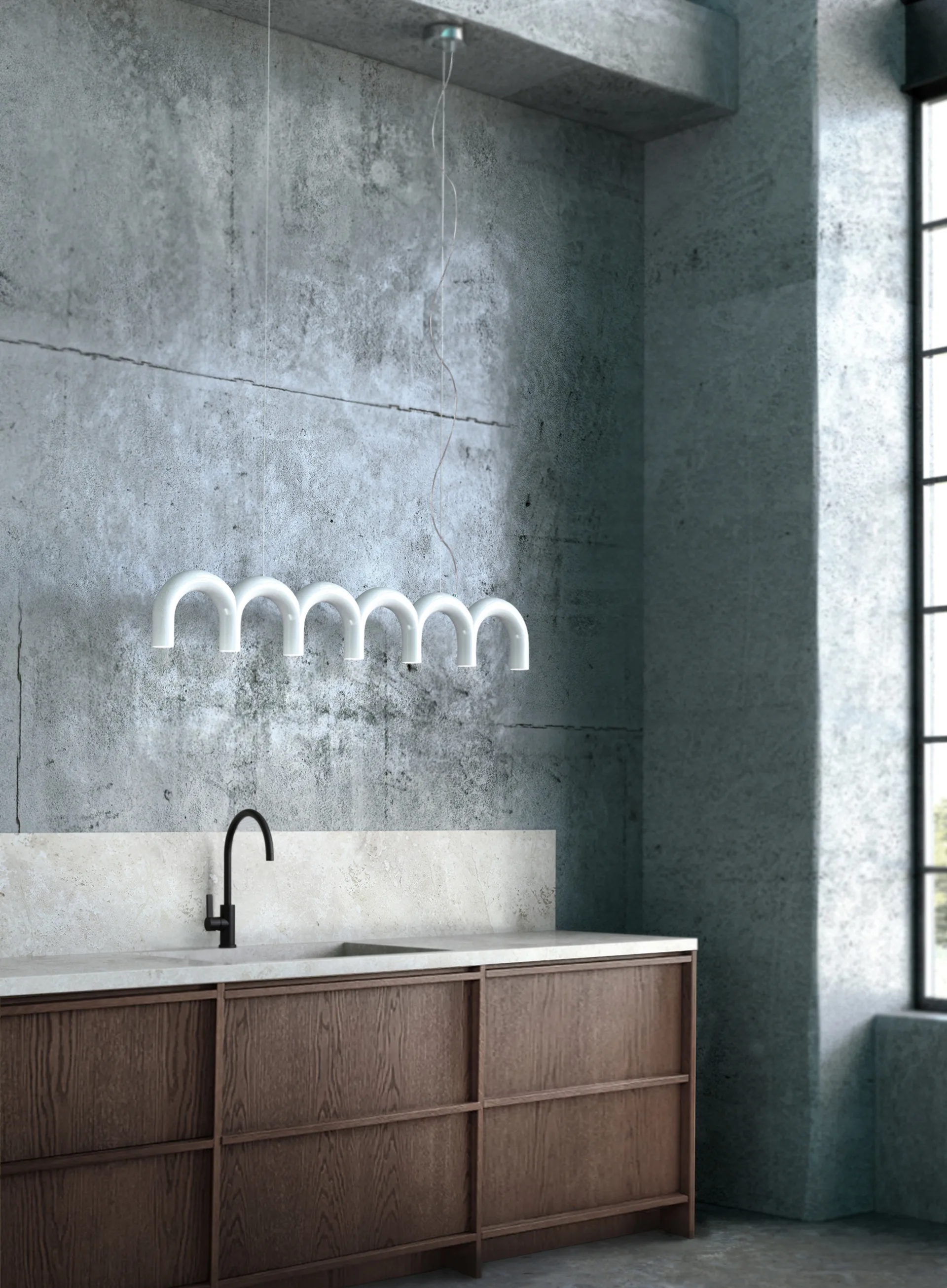 Lampa wisząca Arch o długości 125,6 cm, Biały Oblure