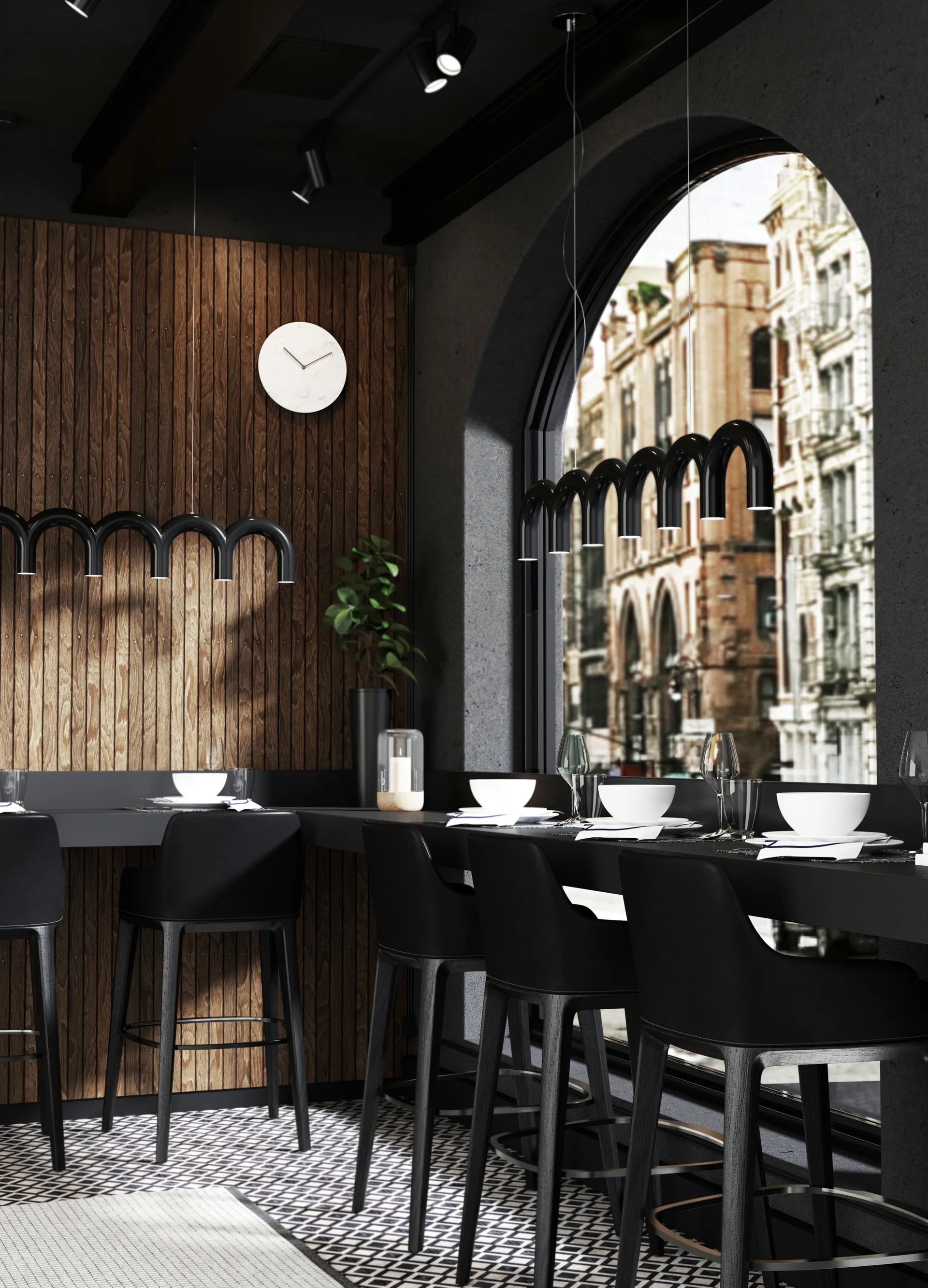 Lampa wisząca Arch o długości 125,6 cm, Czarny Oblure