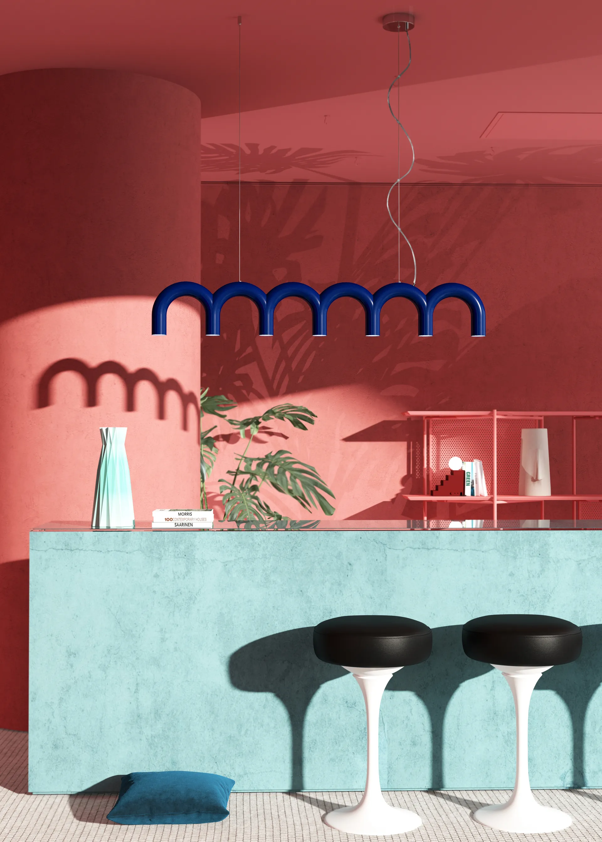 Lampa wisząca Arch o długości 125,6 cm, Niebieski Oblure