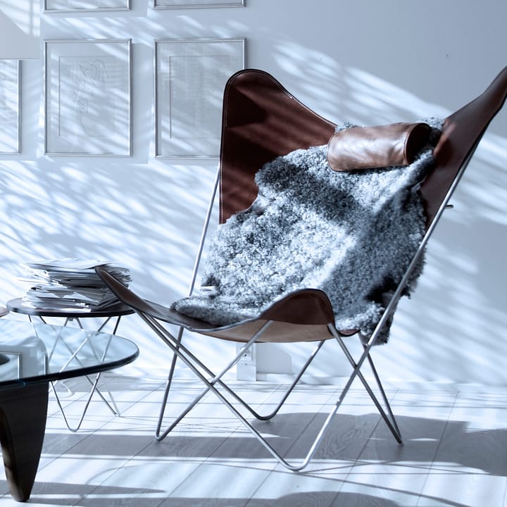Fotel motylkowy KS Chair - skórzany orzech włoski, nierdzewne nogi - OX Denmarq