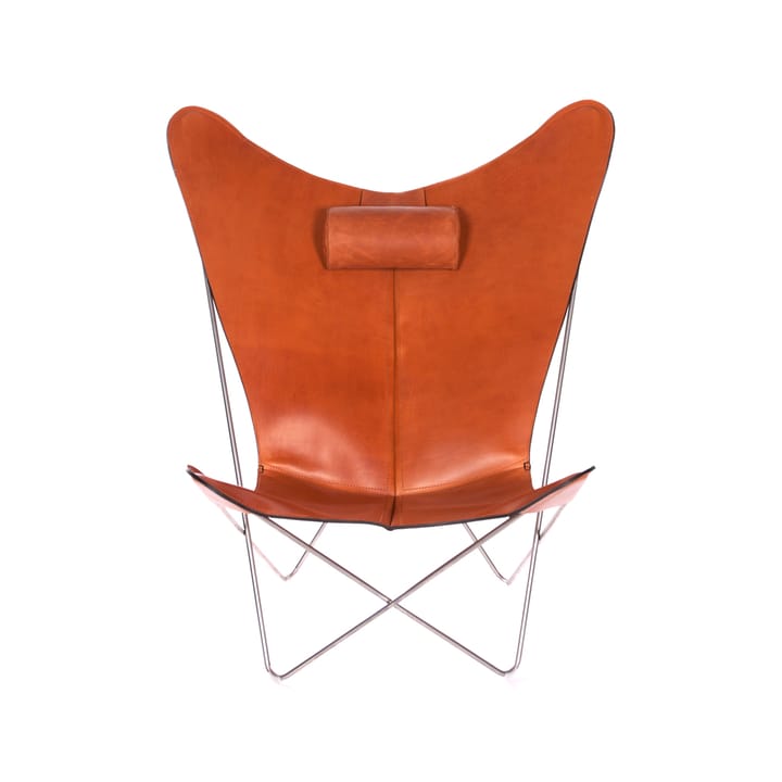 Fotel motylkowy KS Chair - skórzany orzech włoski, nierdzewne nogi - OX Denmarq