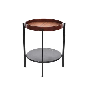 Stolik kawowy Deck - tek, czarne nogi, czarna półka marmurowa - OX Denmarq